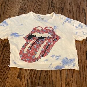 blue and white tye dye style rolling stones tee, size s
